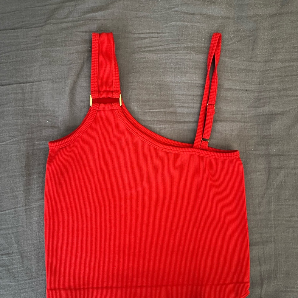 Red Asymmetrical Strap Tank Top